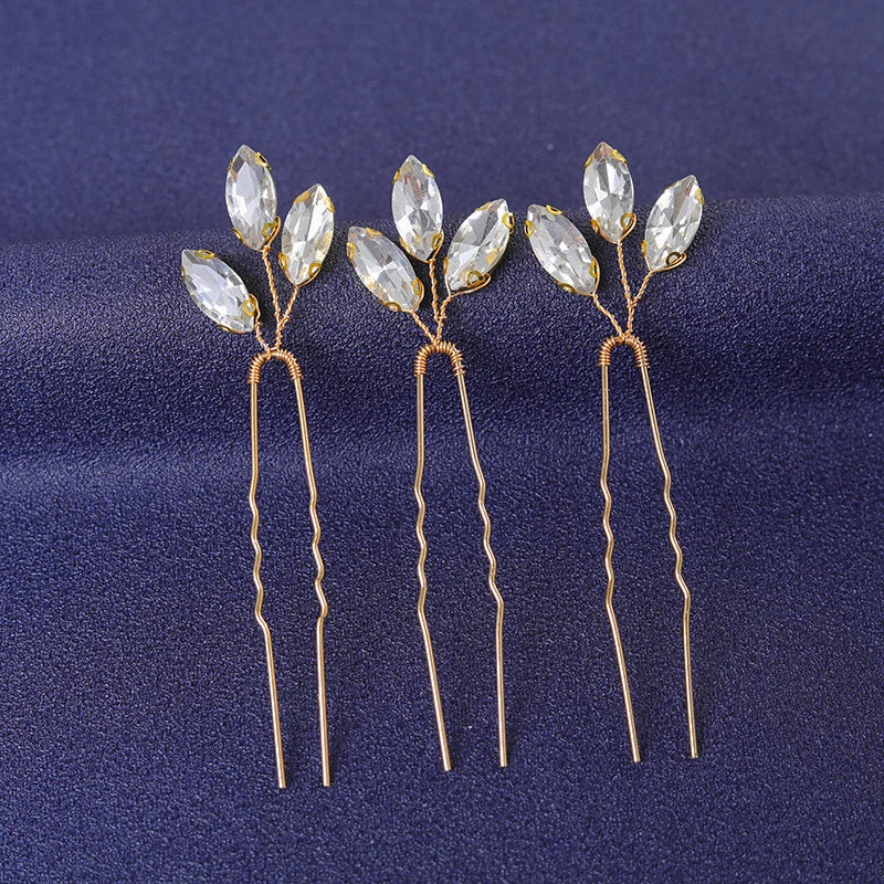 Elegant Gold Crystal Hair Pin for Women - Trendy Rhinestone Bridal Wedding Hair Accessory