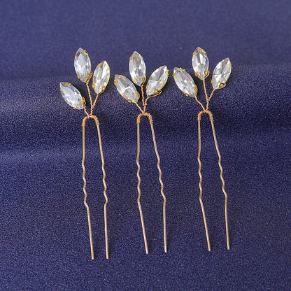 Elegant Gold Crystal Hair Pin for Women - Trendy Rhinestone Bridal Wedding Hair Accessory