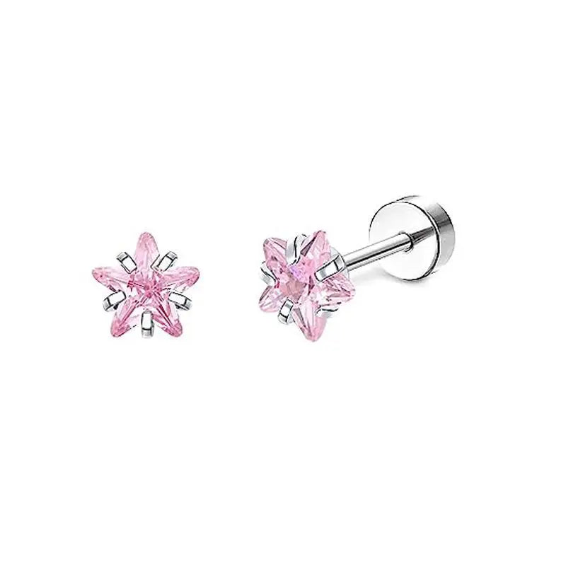 2PCS Set Stainless Steel Heart Moon Stud Earrings for Women Trendy Ear Tragus Cartilage Body Piercing