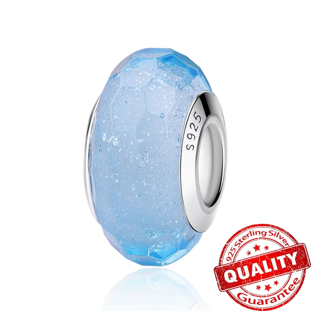 Colorful Flower Murano Glass Charm 925 Sterling Silver Top Rated DIY Jewelry for Bracelets and Necklaces LLZ008-LB