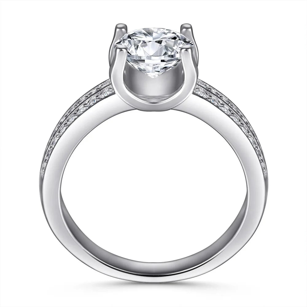 Elegant Women's 18K Gold Plated Silver Ring with Moissanite Gemstone and Platinum Finish