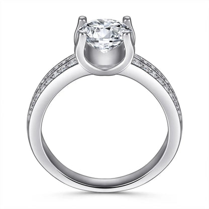 Elegant Women's 18K Gold Plated Silver Ring with Moissanite Gemstone and Platinum Finish