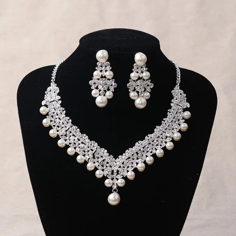 Stunning Pearl Bridal Jewelry Set - Top-Rated Tiara, Earrings & Necklace for Your Dream Wedding Silver 2