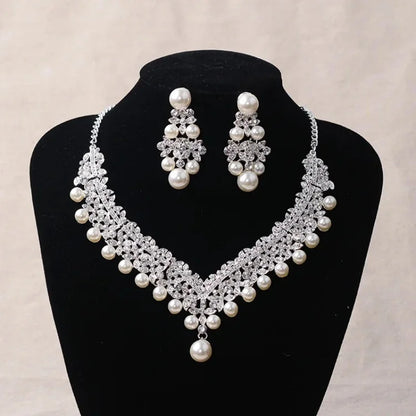 Stunning Pearl Bridal Jewelry Set - Top-Rated Tiara, Earrings & Necklace for Your Dream Wedding Silver 2