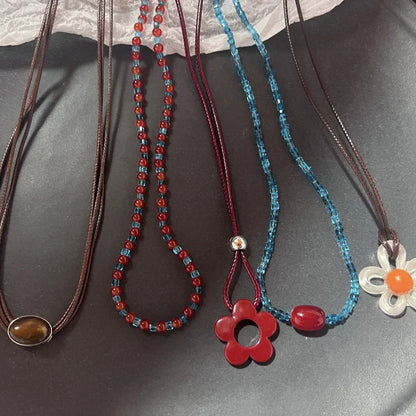 Amber Flower Aesthetic Necklace for Women and Girls Adjustable Chain Trendy Birthday Jewelry Gift