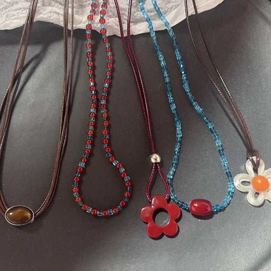 Amber Flower Aesthetic Necklace for Women and Girls Adjustable Chain Trendy Birthday Jewelry Gift