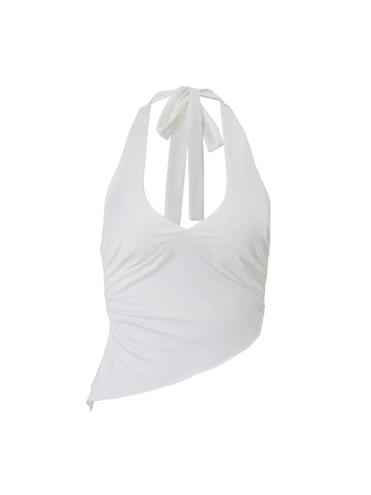 Y2K Halter Crop Top Women V Neck Sleeveless Summer Tee