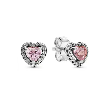New 925 Silver Heart-Shaped Earrings with Purple Pink and Green Zircon for Exquisite Jewelry Gifts for Women