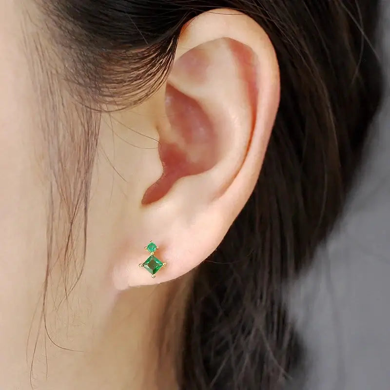 925 Sterling Silver Tiny Stud Earrings Colorful Crystal Luxury Jewelry