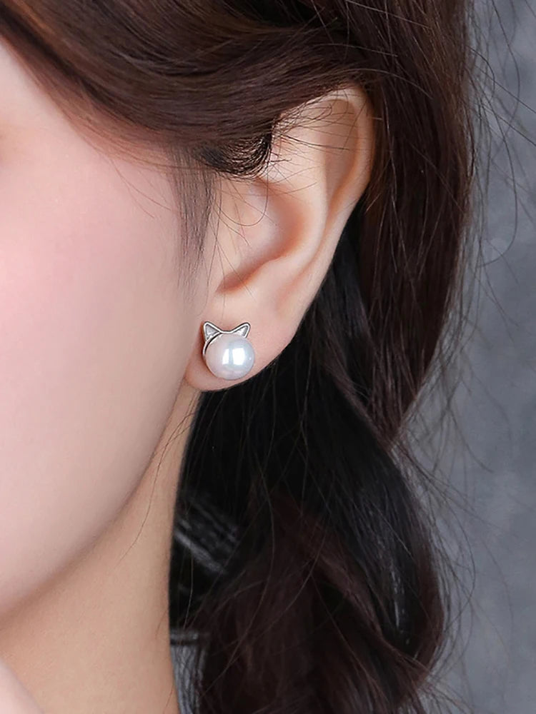 Chic Korean Cat Pearl Earrings Versatile Travel Accessories