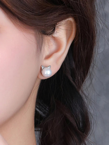Chic Korean Cat Pearl Earrings Versatile Travel Accessories