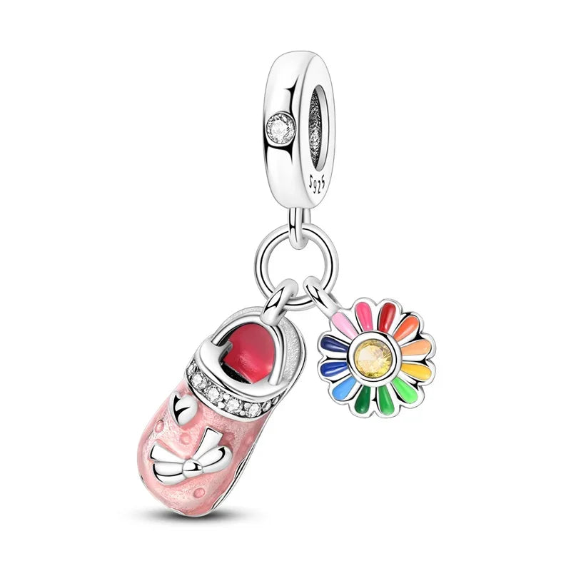 925 Sterling Silver Little Bear Butterfly Flower Fish Charms Beads for DIY Jewelry and Gift Bracelets