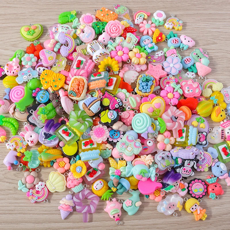 Charming Resin Animal Flower Food Fruit Set for DIY Earrings Bracelets Keychains