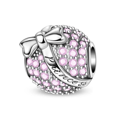 Sterling Silver Pink Blossom Dangle Charm with Butterfly Heart Flower Rose and Bird Bead for DIY Necklace and Bracelet Jewelry