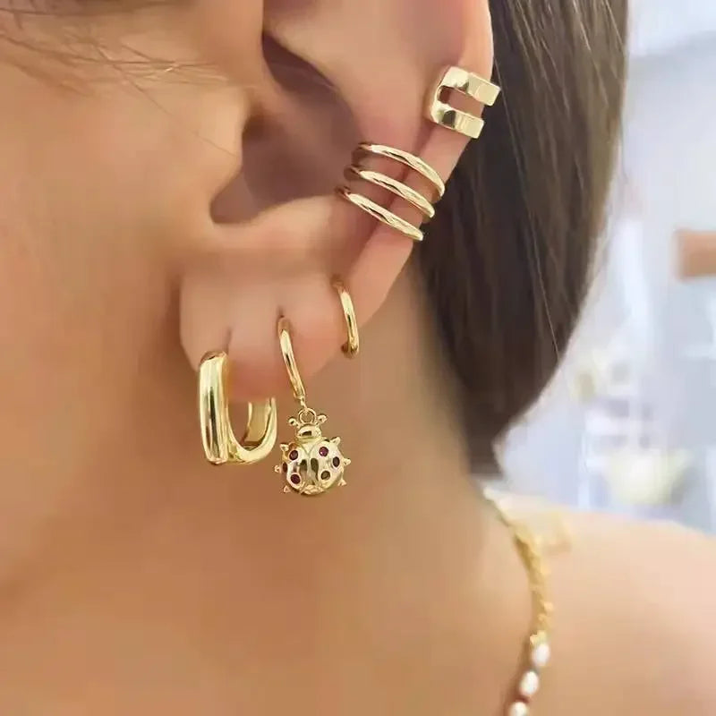 Rose Red Zircon Hoop Earrings for Women Minimalist Dangle Party Jewelry Trend 2025
