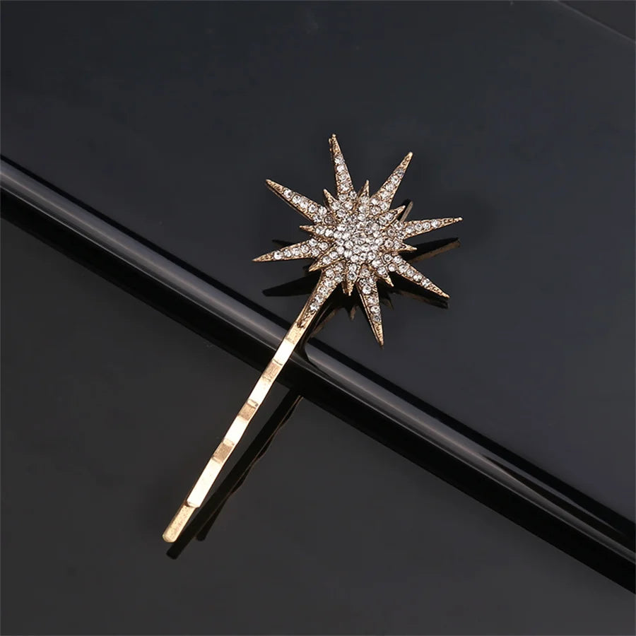 Vintage Moon Star Rhinestone Hairpin for Women Bridal Wedding Accessories