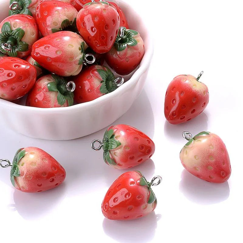 Vibrant 3D Strawberry Resin Charms Set for DIY Earring Fashion Jewelry