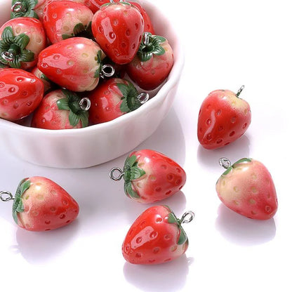 Vibrant 3D Strawberry Resin Charms Set for DIY Earring Fashion Jewelry