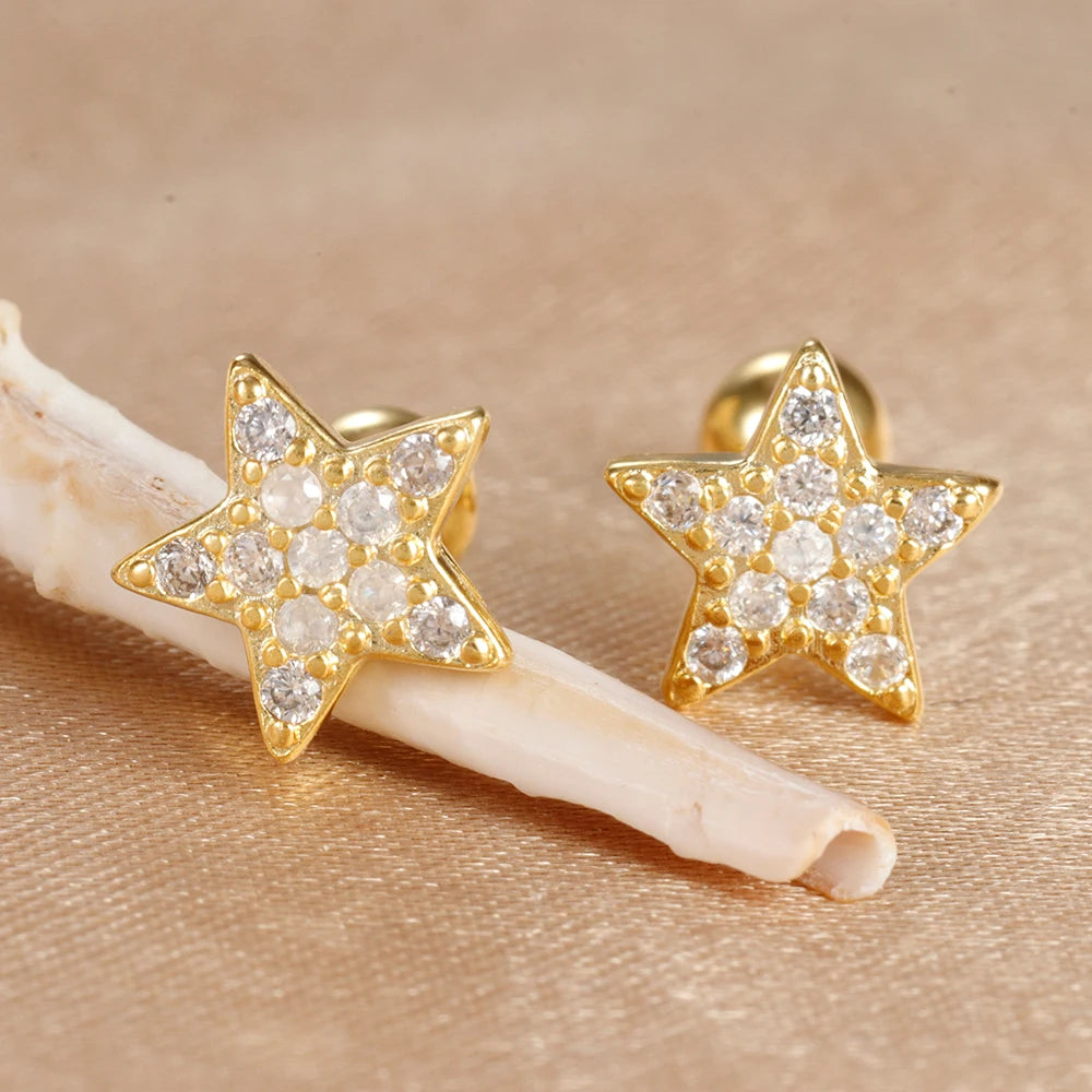 2Pcs Helix Ear Piercing Stud Earrings for Women Zircon Heart Star Moon Tragus Accessories Jewelry Gift