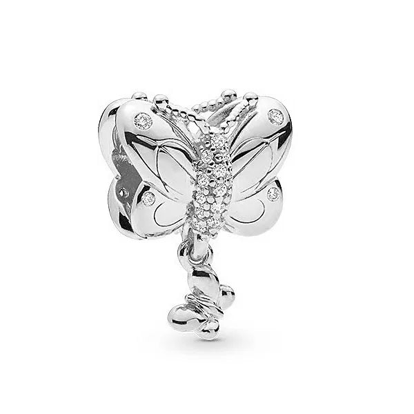 Green Clover Butterfly Honeybee DIY Bead Bracelet Necklace in 925 Sterling Silver with Zircon Accents for Women