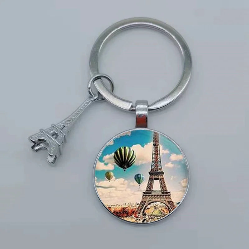 Paris Eiffel Tower Glass Pendant Keychain for Women with Artistic Design