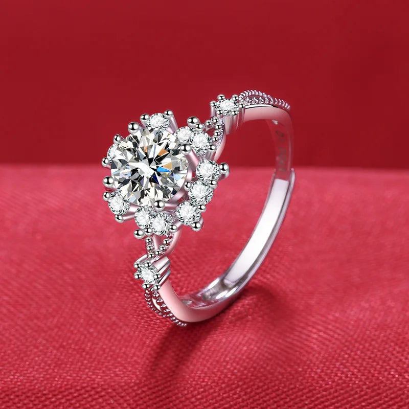 Elegant 925 Sterling Silver Heart Zircon Adjustable Ring for Women