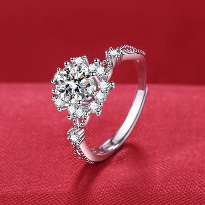 Elegant 925 Sterling Silver Heart Zircon Adjustable Ring for Women