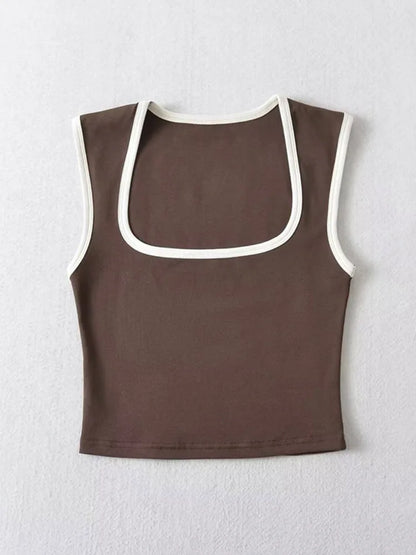 Woman Fashion Slim Solid Contrust Camis Casual Sleeveless Tanks Square Collar Crop Tops Clothing Streetwear Mujer 2024 Y2k