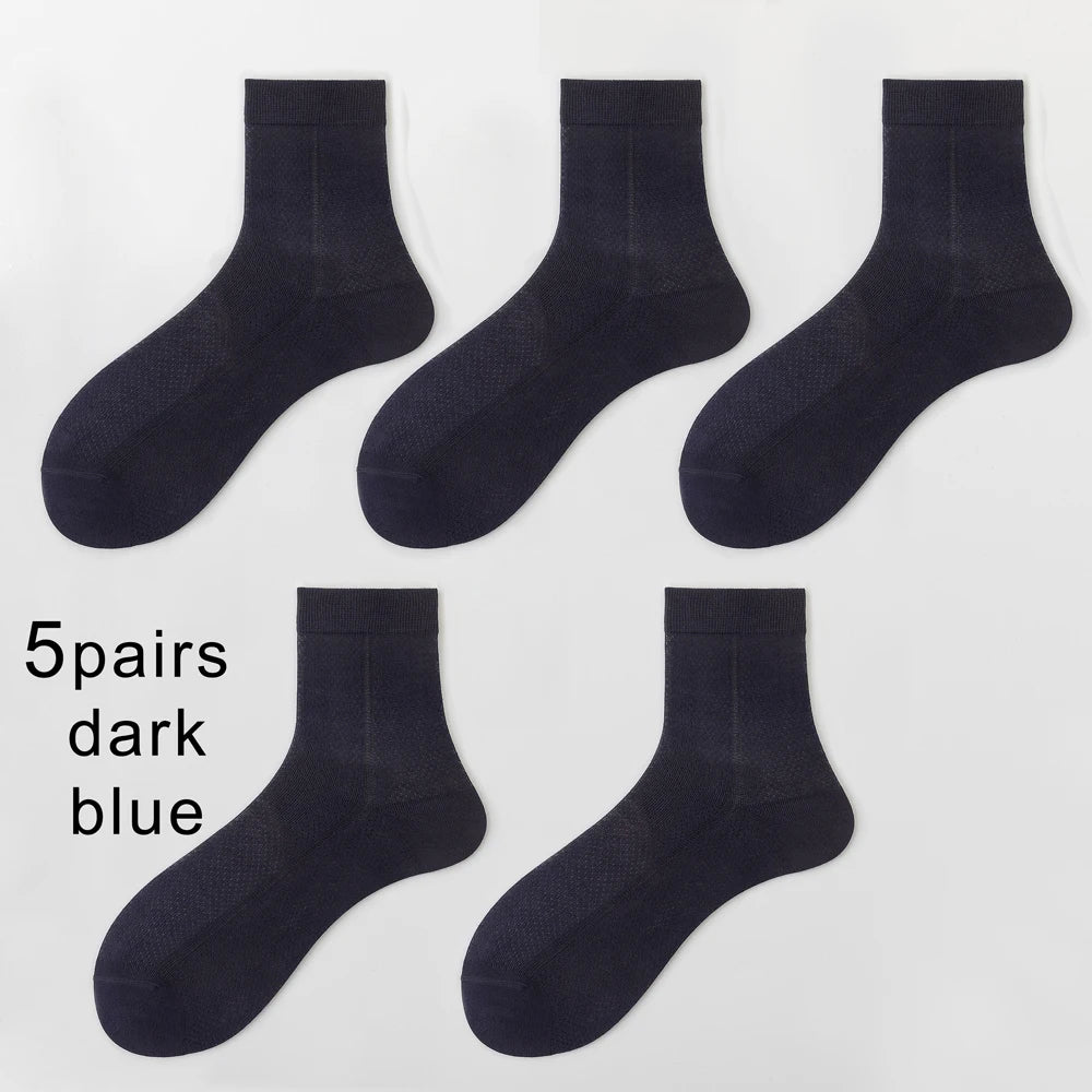 5 Pairs Breathable Business Mid Calf Ice Silk Cotton Socks