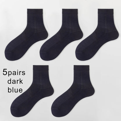 5 Pairs Breathable Business Mid Calf Ice Silk Cotton Socks