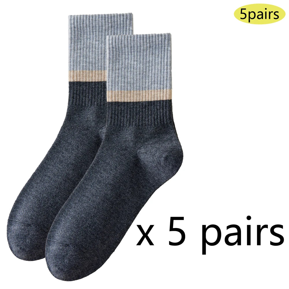 5 Pairs Antibacterial Thermal Wool Socks Men Thick Crew