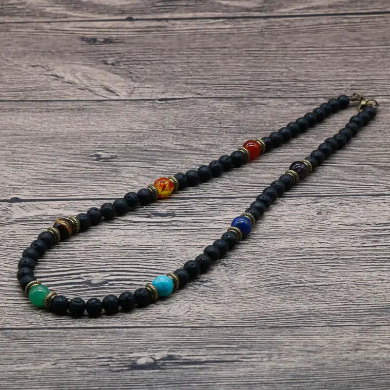 6mm Vintage Rustic Men Beaded Necklace Natural Lava Stone Choker Necklace Unisex Gift 6mm chakra 46cm