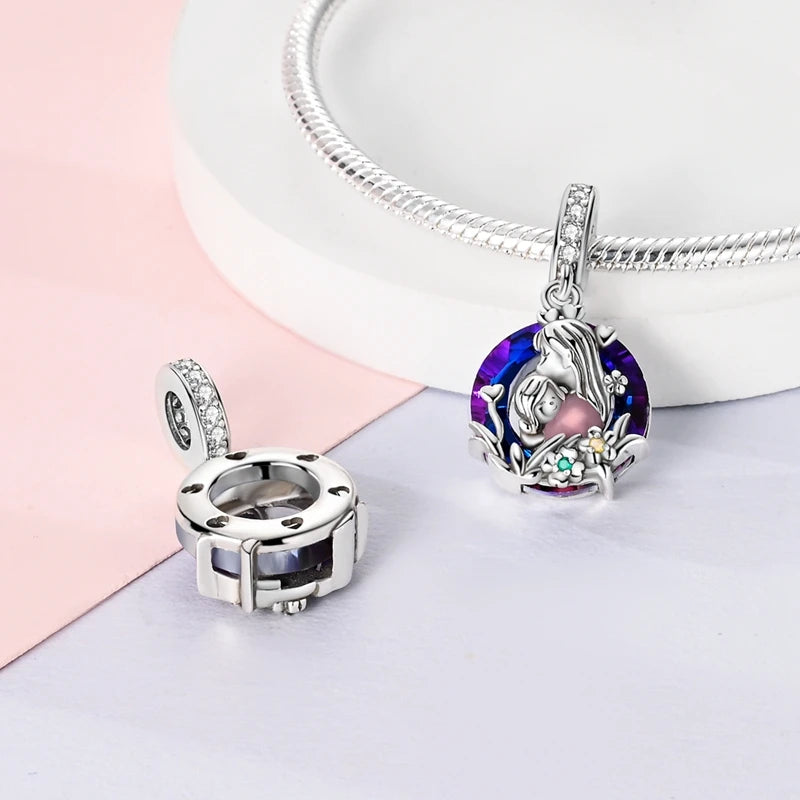 Sterling Silver Angel Mother Friendship Charm Beads for DIY Bracelets