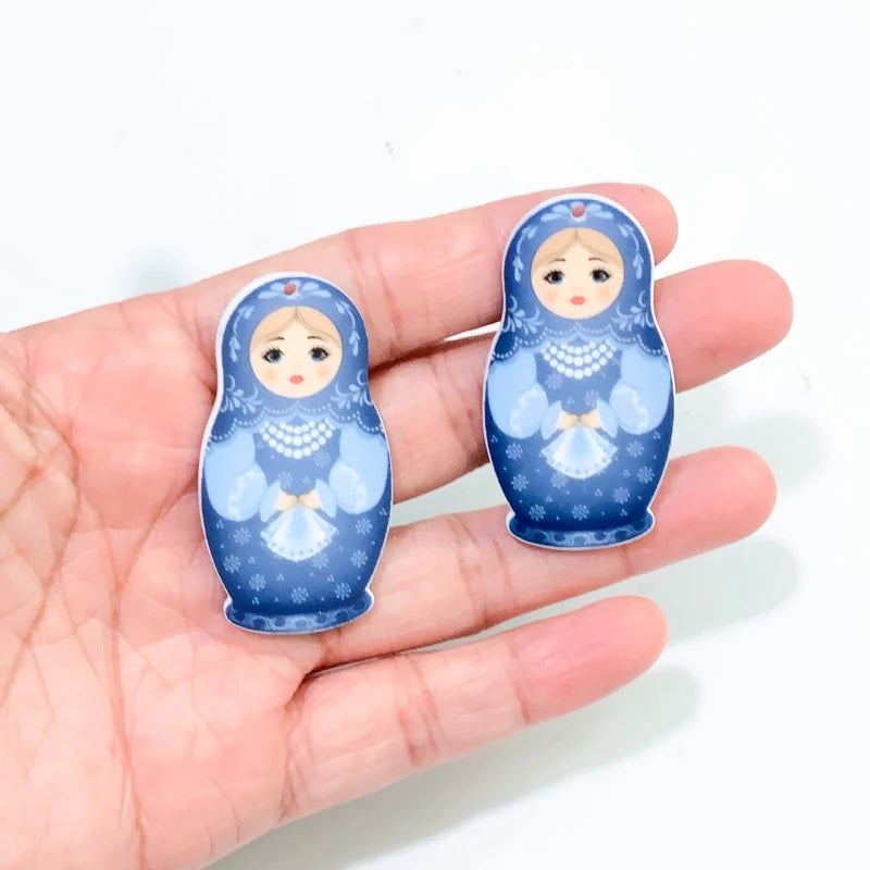 Matryoshka Girl Acrylic Charms Double Sided Painted Earrings Jewelry Accessories