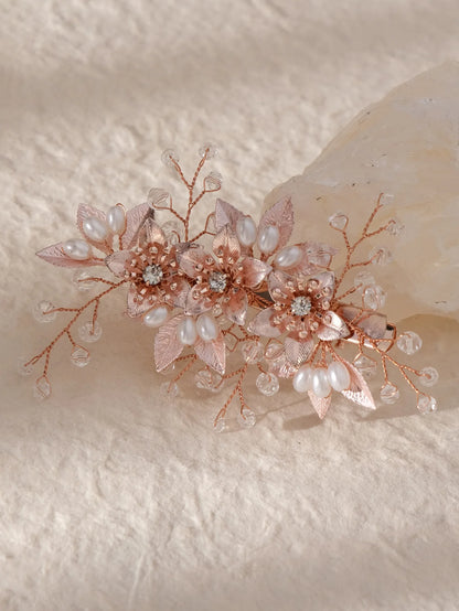 Elegant Bridal Pearl Hairpins Gold Metal Flower Hair Accessories for Women and Girls