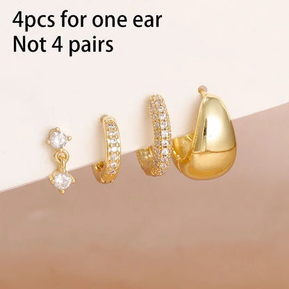 14K Gold Plated Dainty Zircon Flower Hoop Earrings Set for Women Stylish Stainless Steel Studs