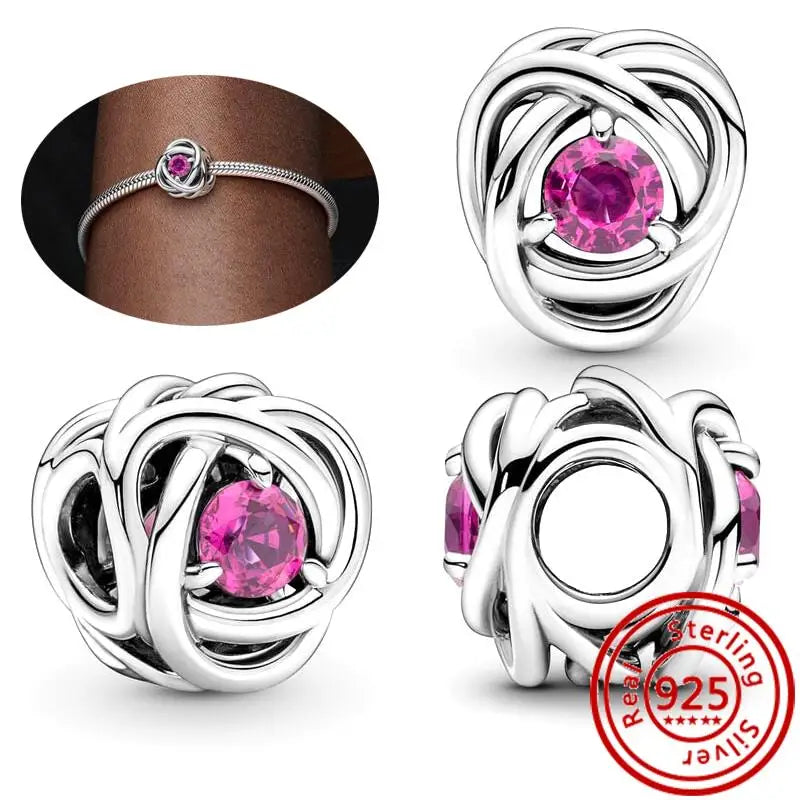 925 Sterling Silver Zodiac Pendant with Colorful Zircon for Charm Bracelets N321 3mm-4mm
