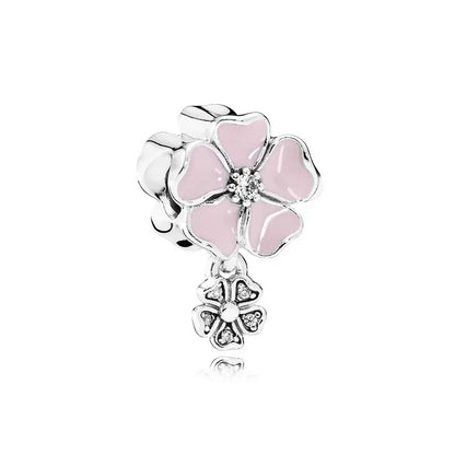 925 Sterling Silver Pink Flower Balloon Coffee Cup Charm Beads for DIY Bracelets Perfect Gift for Women AMC0092
