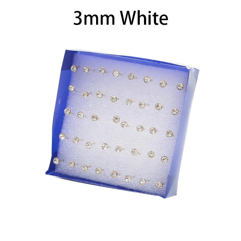 20 Pair Set Women Girls Rhinestone Crystal Stud Earrings Elegant Daily Wear Jewelry Gift