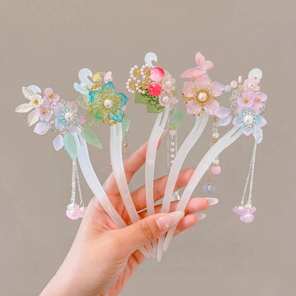 Elegant Chinese Tassel Hair Stick Floral Design Hairpin for Women