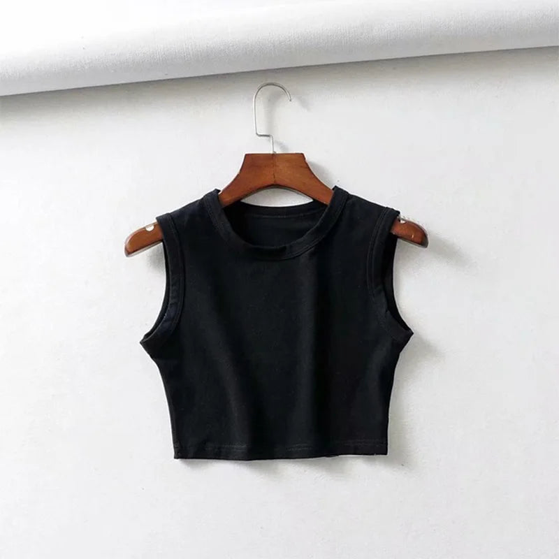 Summer Vintage White Crop Tops Women Biker Punk Sexy Tank black