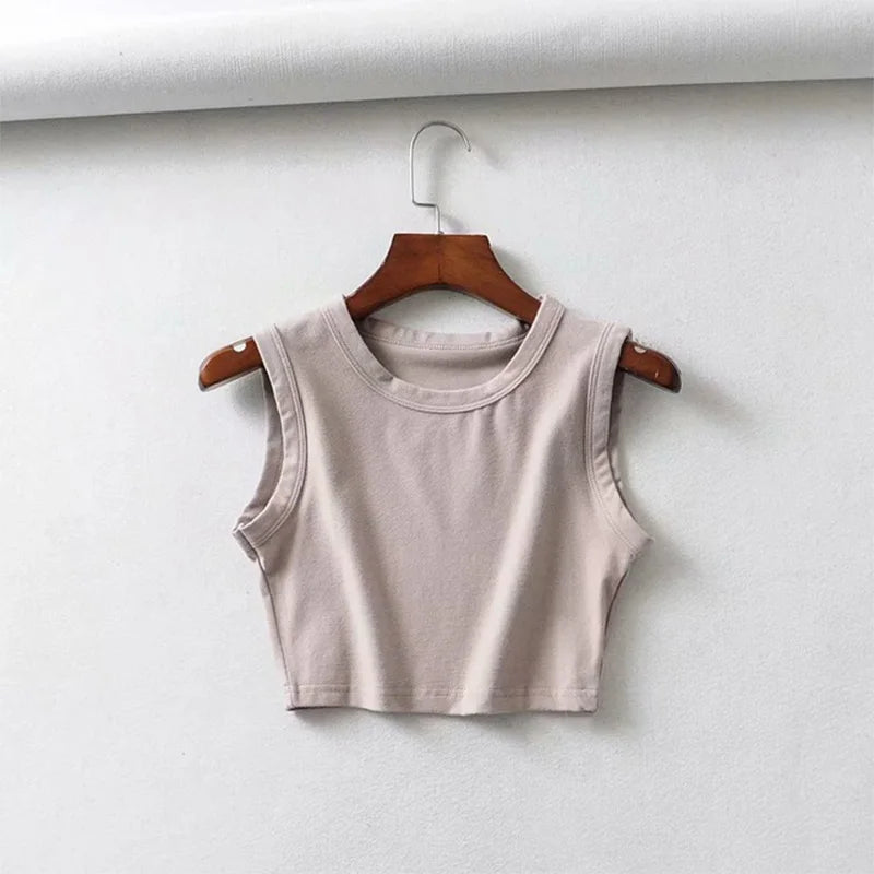 Summer Vintage White Crop Tops Women Biker Punk Sexy Tank Beige