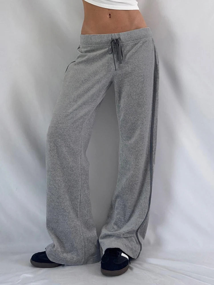 Striped Contrast Drawstring Pants Women Casual Street Style