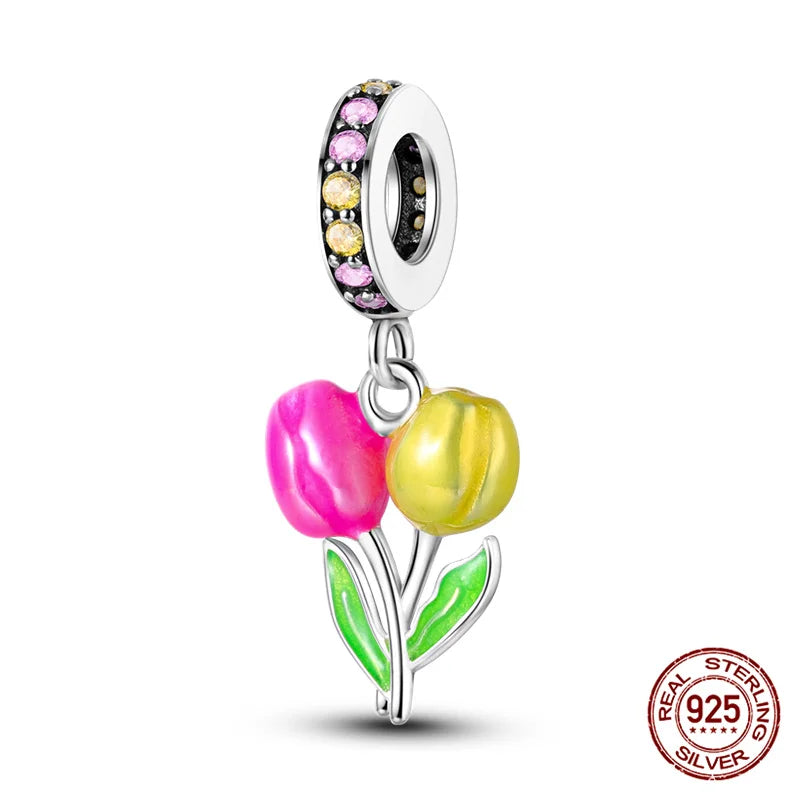 Elegant Sterling Silver Purple Flower Beads for DIY Jewelry and Charm Bracelets