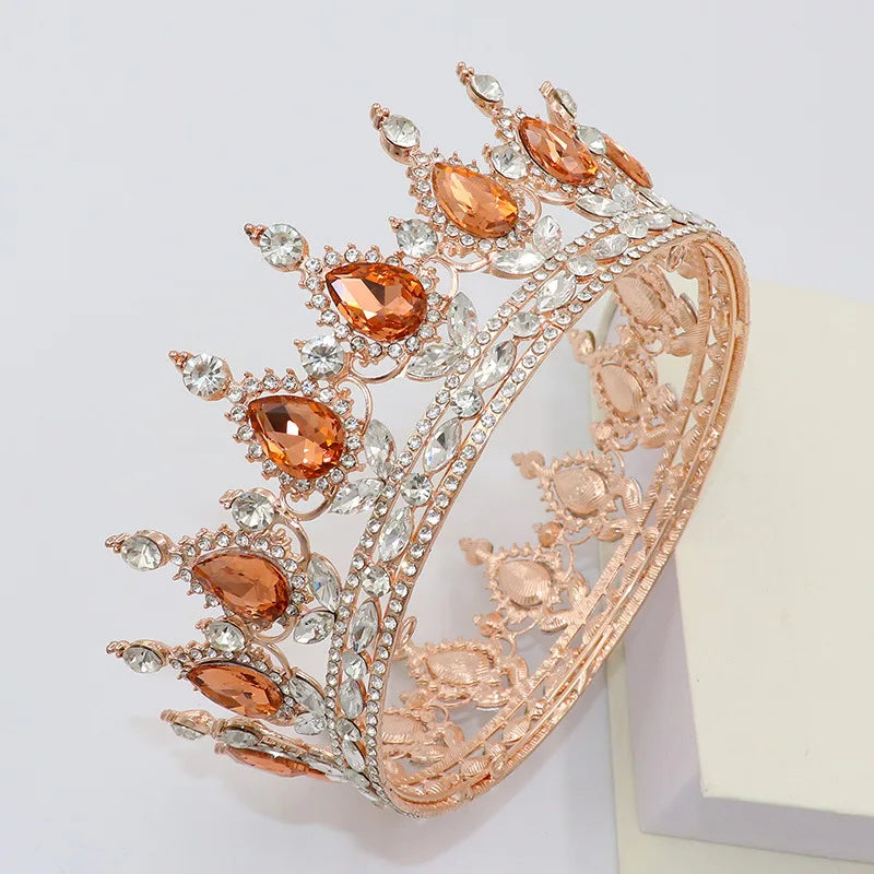Elegant Royal Pink Crystal Bridal Tiara Crown for Weddings and Pageants