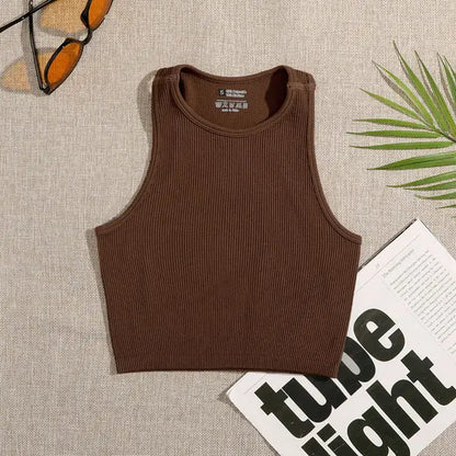 Women’s Seamless Rib-Knit Crop Top Elastic Sleeveless Casual Streetwear Tank