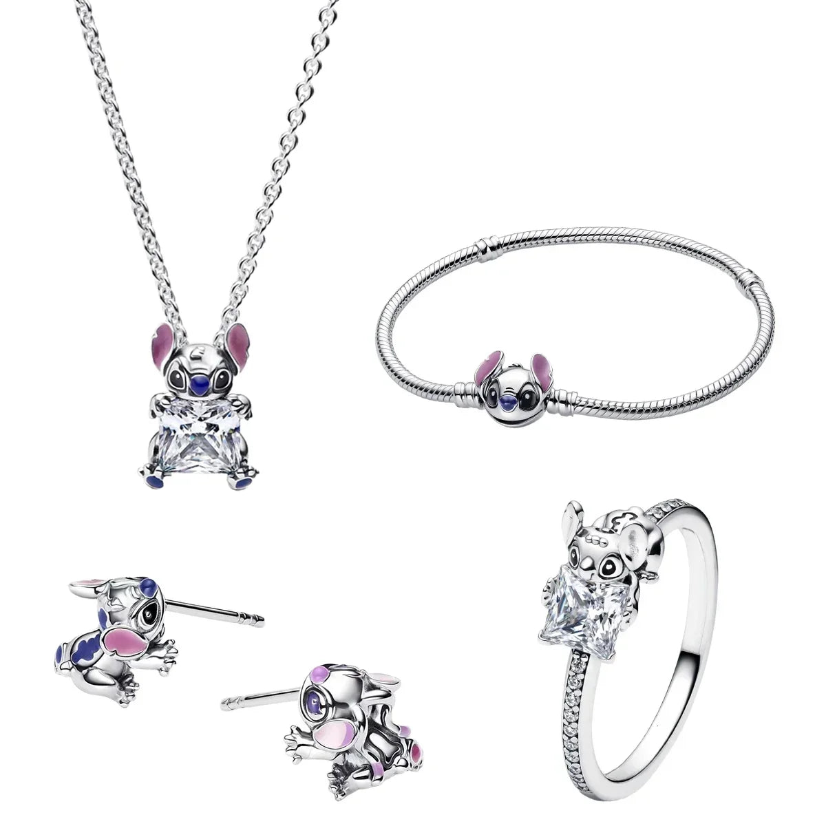 925 Sterling Silver Mermaid Angel Crown Charm Set with Zircon Beads Ring Earrings and Bracelet Jewelry Collection 2025