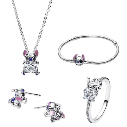 925 Sterling Silver Mermaid Angel Crown Charm Set with Zircon Beads Ring Earrings and Bracelet Jewelry Collection 2025