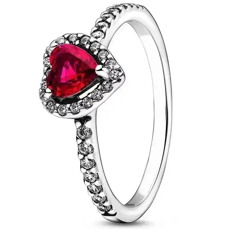 New 925 Sterling Silver Heart Shaped Earrings Rings Necklaces Pink Red Rainbow Luxury Set Sparkling Charm Jewelry Gifts