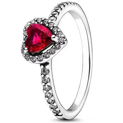 New 925 Sterling Silver Heart Shaped Earrings Rings Necklaces Pink Red Rainbow Luxury Set Sparkling Charm Jewelry Gifts